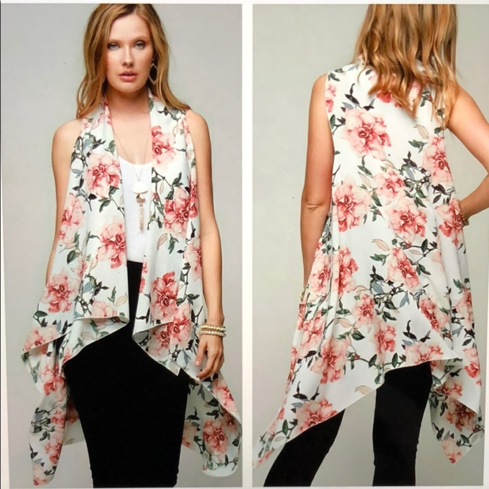 Floral print kimono vest